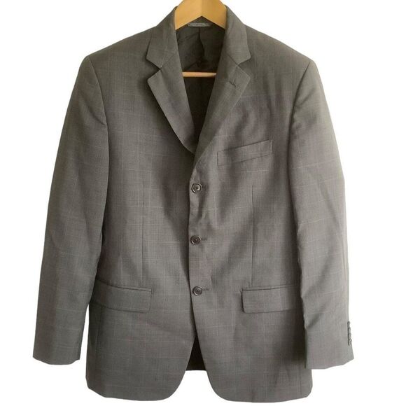 BARNEYS NEW YORK 48C Wool Sport Coat Suit Blazer Window Pane Check Gray Blue 48 - Picture 1 of 8